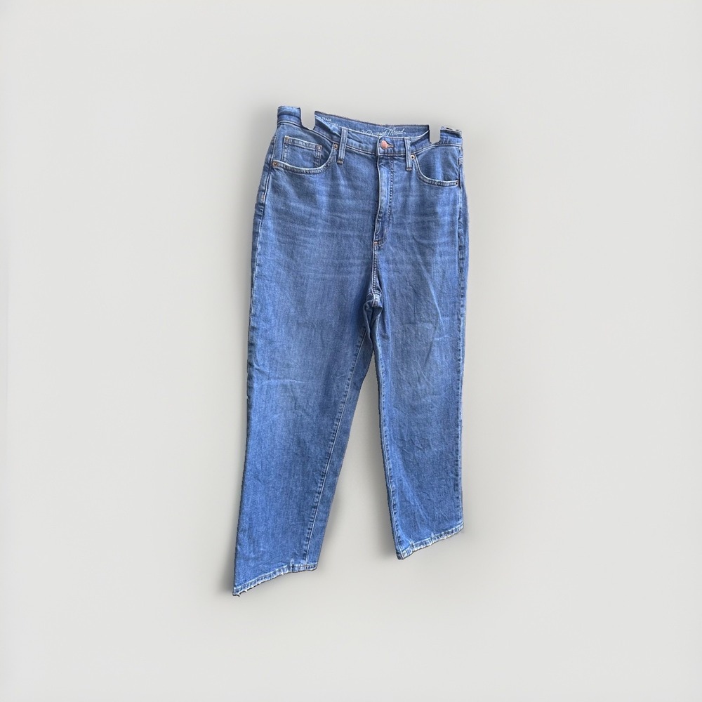 Universal Thread Womens High-Rise Straight Leg Jeans Blue Raw Hem Fair Trade - Picture 3 of 9